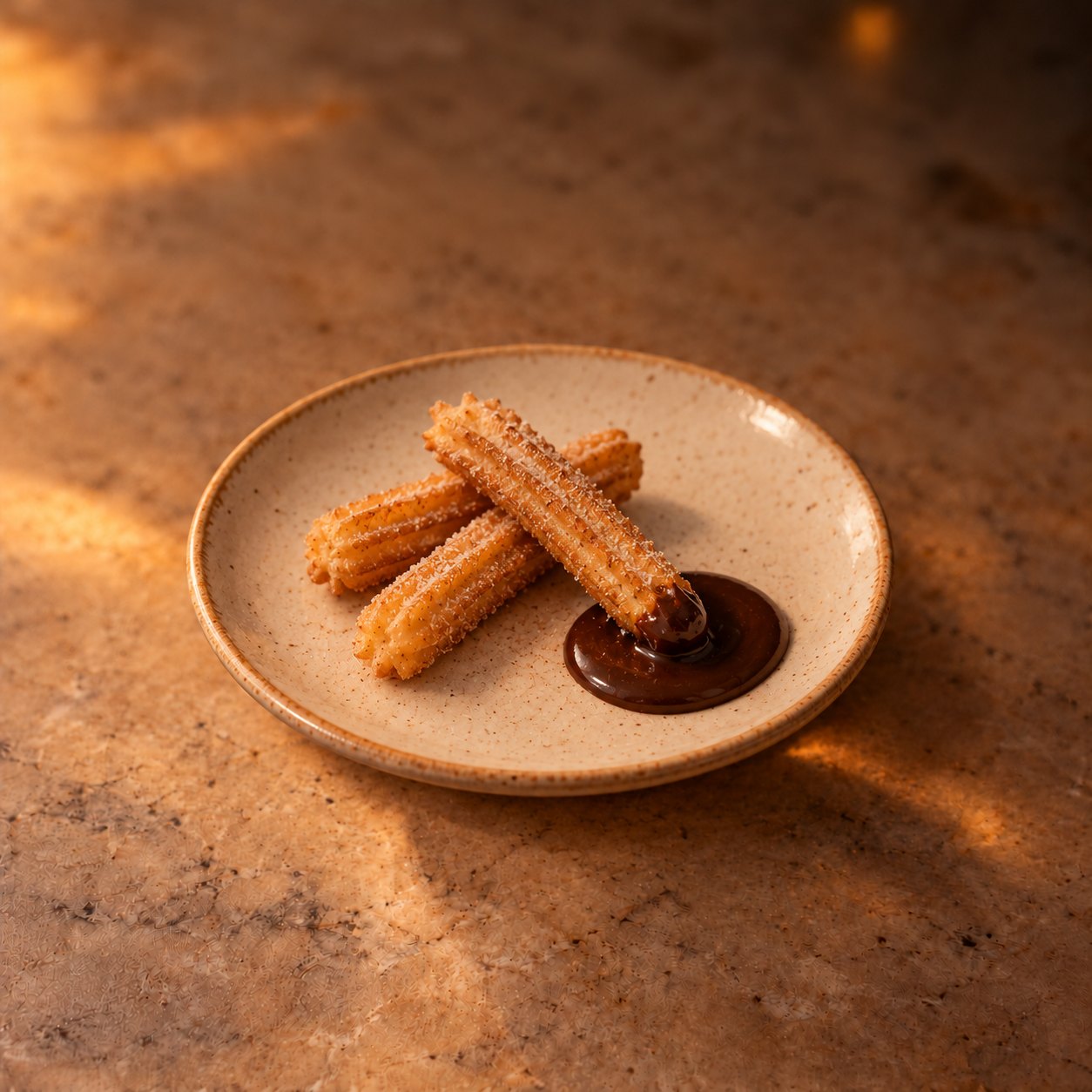 Mini churros with cinnamon sugar and chocolate sauce